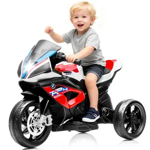 PHI VILLA Kids Electric Motorcycle with BMW Authorized, 12V Ride on Toy for Toddlers Battery Powered 3-Wheel Stable Design with Horn, Music & LED Lights