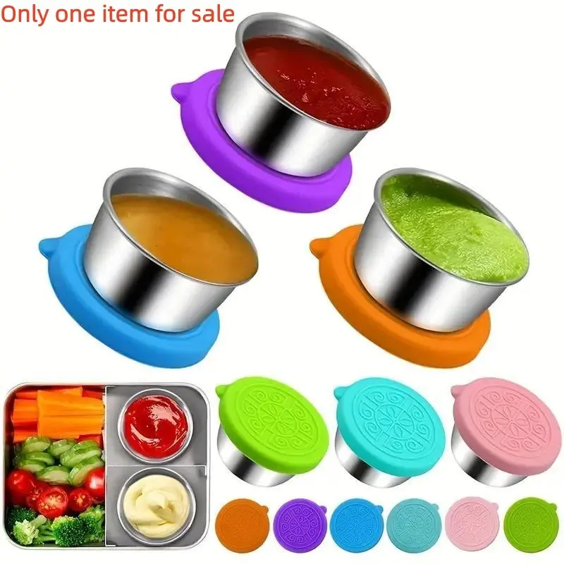 Reusable Sauce Cup with Leak-Proof Silicone Lid, Stainless Steel Salad Dressing Container, Perfect for School Bento & Picnic Use