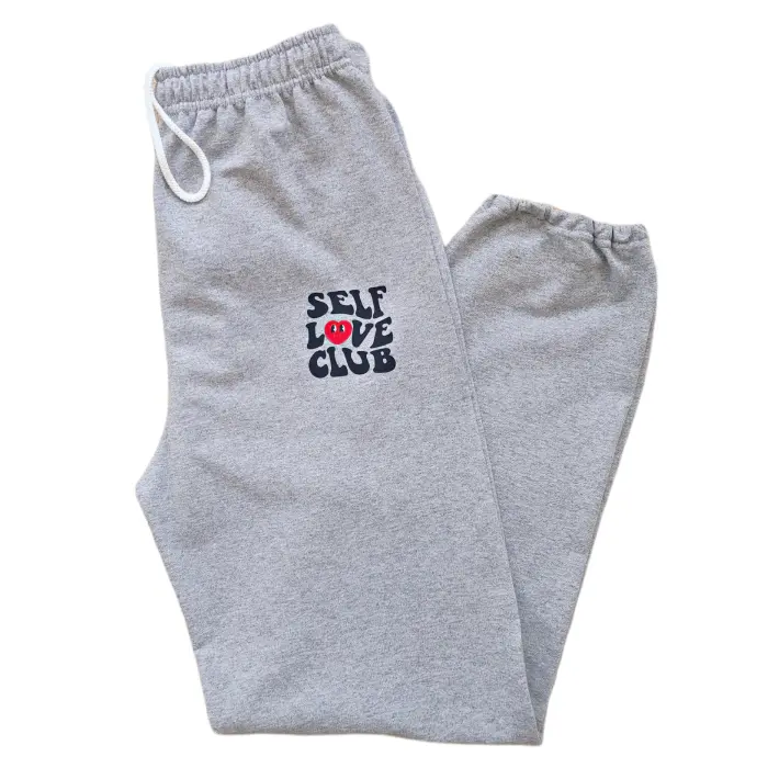 Self Love Club Sweatpants for Women, Grey Oversized Sweatpant, Trendy Aesthetic Outfit, Vacation Outfits, Comfortable Cute Pants, Cozy Loungewear, Positive Affirmation Women's Joggers, Travel Airport Looks, 50 Cotton 50 Polyester Athleisure Bottoms