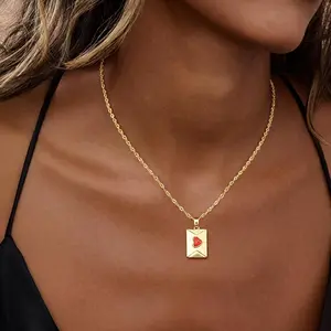【A Letter Expressing Love 】LEXODY Dainty 14K Gold-Plated Envelope Pendant Necklace for Women &Girls  Fashionable Hypoallergenic Jewelry with Pink Heart Detail Perfect Gift for Her Birthday Anniversary Mother's Day Valentine's Day