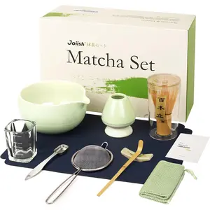 Matcha Whisk Set, Matcha Kit 10-Pcs, Bamboo Whisk and Bowl with Spout & Measuring Spoon & Cup, Japanese Matcha Tea Powder, Light Green