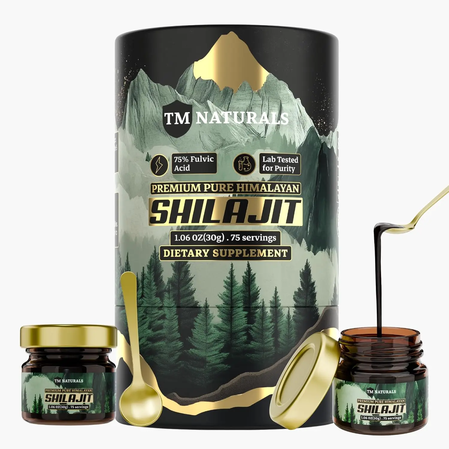 Shilajit Resin - 75% Fulvic Acid, 85+ Trace Minerals, Supports Vitality & Stamina - Includes Steel Spoon, 30g, Lab Tested for Purity, Pack of 2