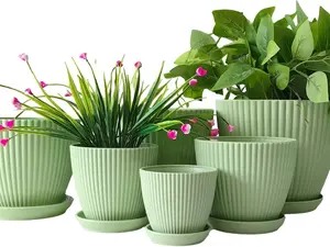 Plant Planters with Drainage Holes and Trays Pack of 6 Plant Pots 7.5/6.5/5.5/4.9/4.2/3.5 Inches Flowers Pots, Green