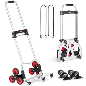 VEVOR Stair Climbing Cart, 260 lbs Capacity Stair Climber Hand Truck and Dolly, Heavy-Duty Folding Trolley Cart with Telescoping Handle, 10 Wheels 2 Elastic Ropes for Home Shopping Moving Warehouse