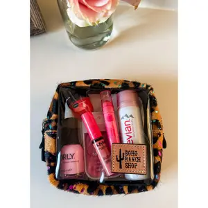 Cowhide Cosmetic Clear Case Toiletry Makeup Travel Bag Genuine Hair on Cowhide Leather Handle Clear PVC Window Western Shaving Cosmetics Pouch