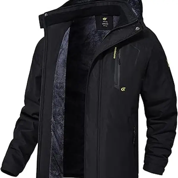 YUYANGDPB Men's Winter Waterproof Ski Jacket, Fleece Lined Windproof Snow Coat with Hood, Warm Snowboarding Jacket for Skiing, Hiking & Outdoor Sports