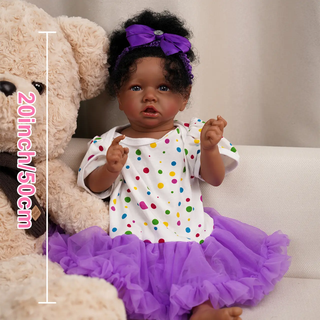 VACOS 20in Reborn Baby Doll - Realistic Newborn Doll with Real-Feeling Vinyl Texture, Soft Fabric Limb Folds, Colorful Dot Outfit & Lavender Tutu, Ideal Heartfelt Gift for Enthusiasts, Realistic Newborn Dolls
