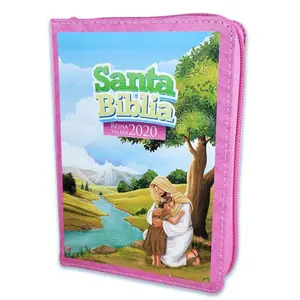 Biblia Compacta con Cierre para Niñas RV2020 imit piel rosa niña con Jesús