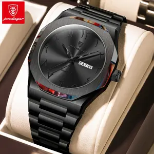 Poedagar simple and fashionable men's watch waterproof luxury weekly calendar men's watch quartz stainless steel watch