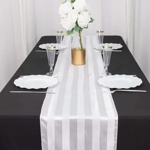 Satin Table Runner 12"x108" White - Stripe Classic Wedding & Event Table Decor