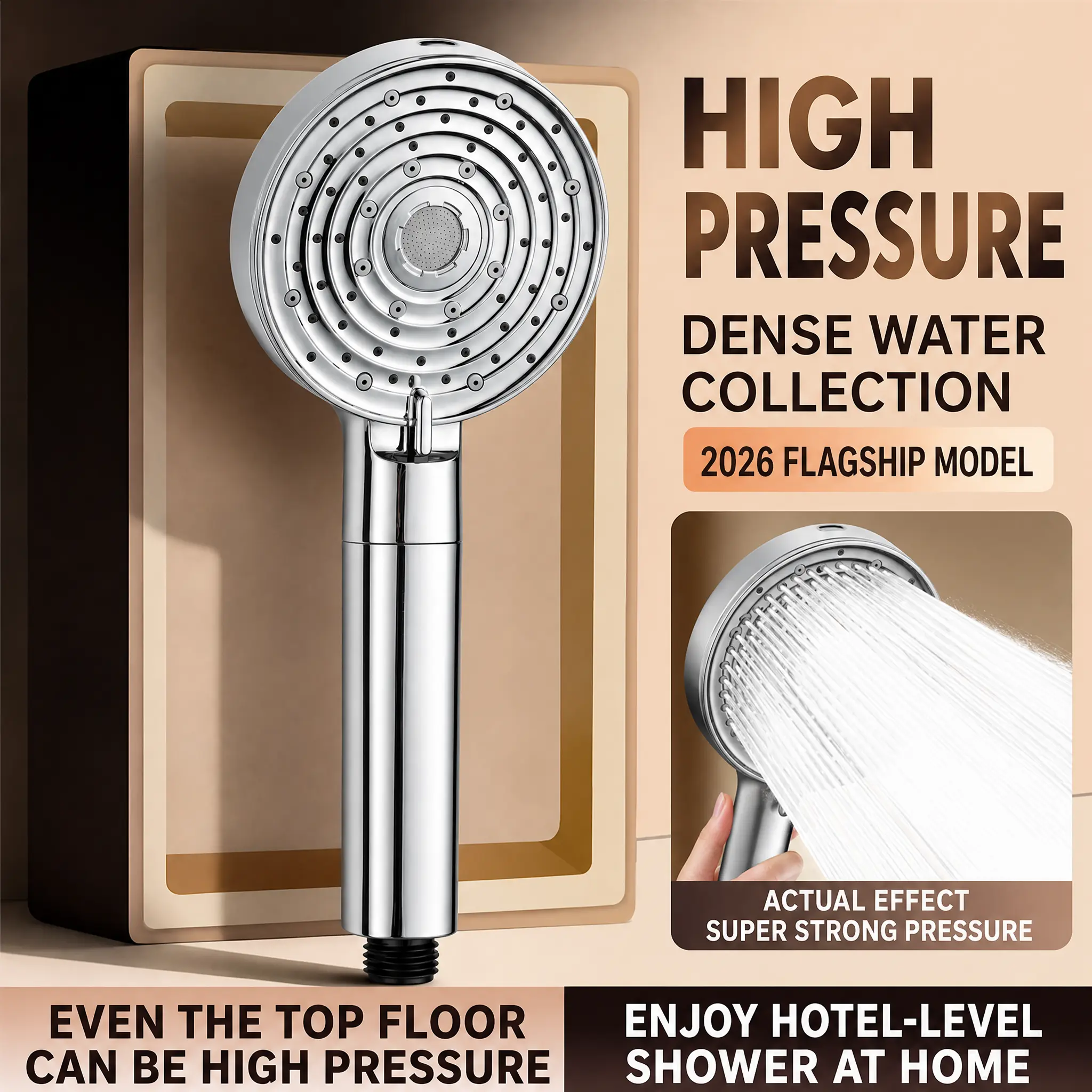 Chrome High-Pressure Round Handheld Shower Head with 10 Spray Modes, 1-Handed Smooth Rotating Control, Calcium Sulfate Filter, 59-In Hose & Holder