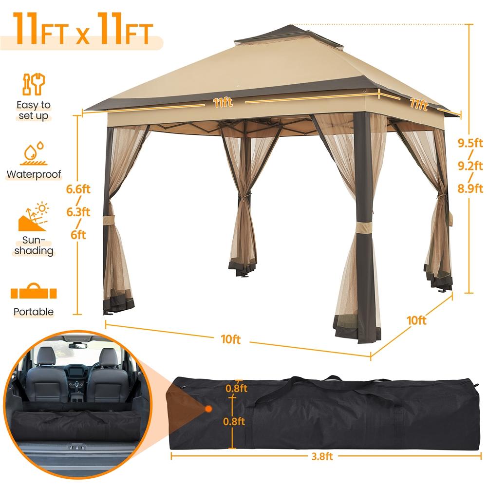 【On Sale】 Yaheetech Pop Up Gazebo Outdoor Canopy Shelter, Instant Patio Gazebo Sun Shade Canopy Tent with 4 Sandbags, Double Tiers & Mesh Netting for Lawn, Garden, Backyard & Deck
