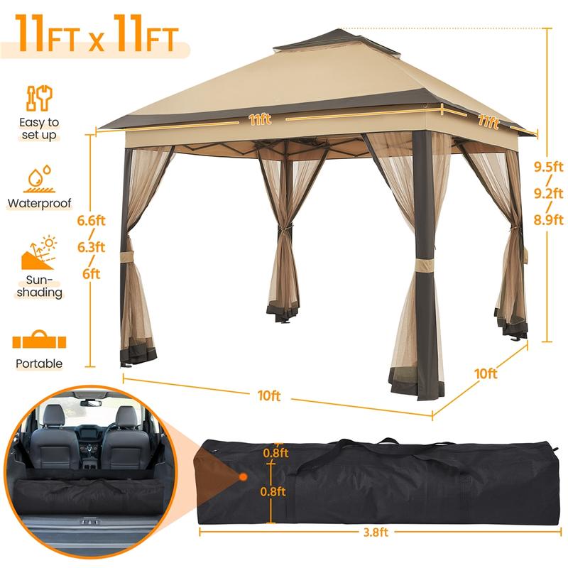 【On Sale】 Yaheetech Pop Up Gazebo Outdoor Canopy Shelter, Instant Patio Gazebo Sun Shade Canopy Tent with 4 Sandbags, Double Tiers & Mesh Netting for Lawn, Garden, Backyard & Deck