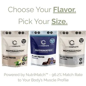 LiveComplete Plant Protein Powder – Choose Flavor (Chocolate, Vanilla, Unflavored) & Size (4, 10, 20 Servings) | Smooth, On-the-Go, Digestive-Friendly