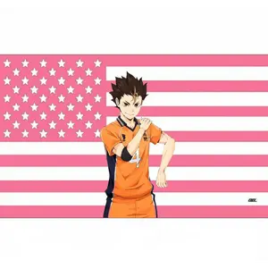 Flair Hub Haikyuu!! US Banner: Noya Yuu - Orange and Pink Pride, Guardian Deity #4 Flag. Nishinoya's Fierce Energy Wall Tapestry.