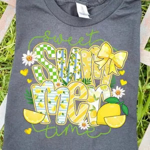 Mystery Tee - Women's Oversized Graphic Tshirt Sweet Summer Time Design with Lemons and Flowers