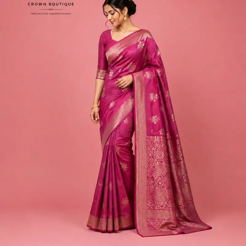 Crown Boutique Beautify  Dola Silk Saree with Siroski Work Size 34-44 Elegant Traditional Indian Wear