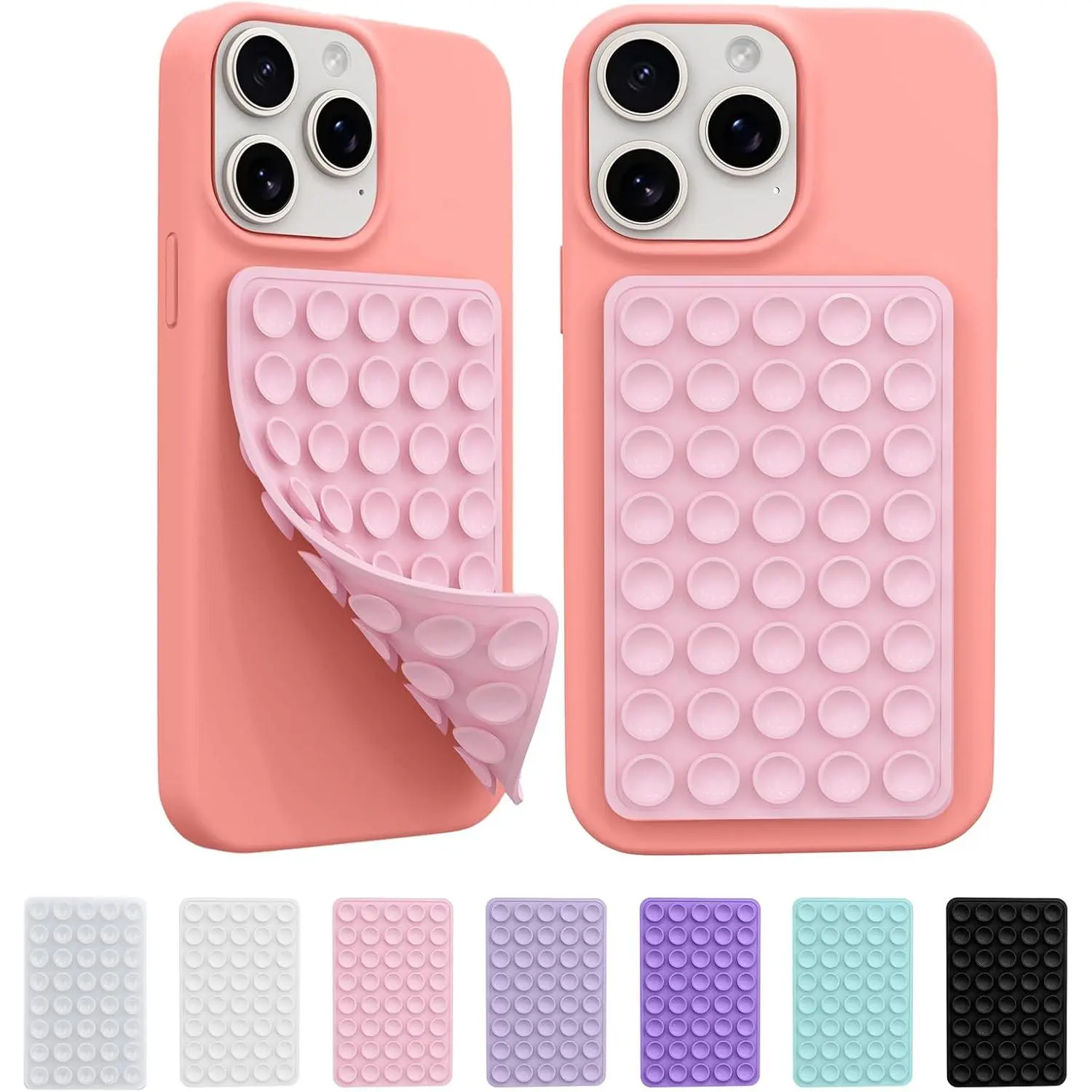 2 Pack Silicone Octo Cup Buddy Sticky Holder for Cellphone, Silicone Suction Cup Phone Case Mount Double Sided, Hands-Free Phone Accessories Strong Holder for Selfie and Video (Light Pink)
