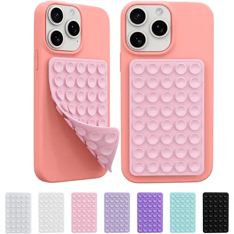 2 Pack Silicone Octo Cup Buddy Sticky Grip Holder for Cellphone, Silicone Suction Cup Phone Case Mount Double Sided, Hands-Free Phone Accessories Strong Grip Holder for Selfie and Video (Light Pink) Pad Smartphone
