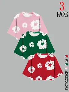 Women's Graphic Print Loose-Fit Short Sleeve Round Neck T-Shirt Set, Casual Summer Top for Daily Wear & Outdoor Activities