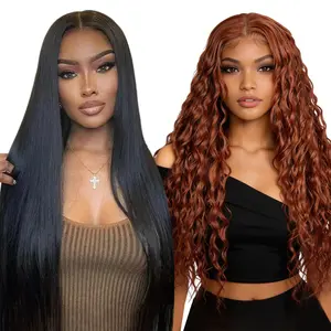 [Blend] Buy 1 Get 1 Free Blended Human Hair Lace Front Wig | 180% Density, Transparent Lace - Limited Offer #350 Ocean Wave Wigs & #1B Straight Hair Wig #SummerVibes