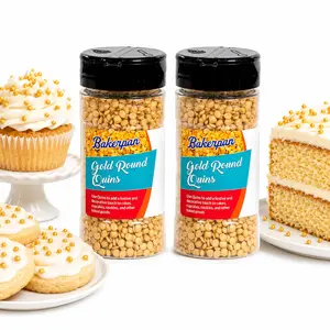 Bakerpan 2 Pack Quins Sprinkles for Cake Decorating - 4 Ounces - Gold Edible Confetti Sprinkles for Cupcakes, Ice Cream, Cookies, Cakes
