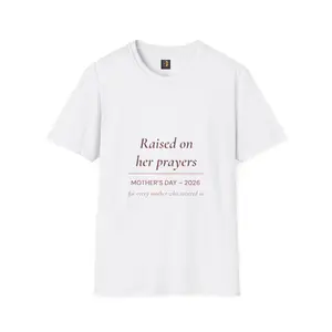 Men's Soft Ribbed Knit Breathable 'Raised on Her Prayers' Print Tee, Casual Menswear Layer, 2026 Mother's Day Cardigan Alternative