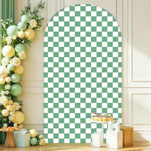 Green White Checkered Arch Backdrop Covers, 6/6.6/7.2 Ft Stretchy Arch Backdrop Stand Covers, Photography Background Green White Plaid Arch Stand Covers for Wedding Birthday Baby Shower Party Decor(without bracket)