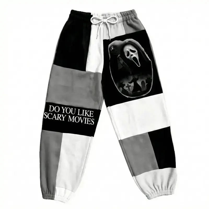 Ghostface Do You Like Scary Movies Halloween Sweatpants, Horror Patchwork Jogger Pants, Spooky Streetwear Pants, Fall Winter Pants, For Men & Women, Gift For Horror Fans