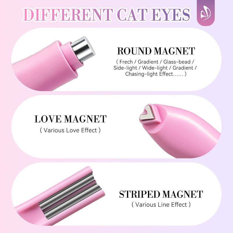 3-in-1 Cat Eye Magnetic Nail Art Tool Set, Multi-Functional Heart & Moon Pattern Magnet Design, Durable Plastic Manicure Kit for Metallic Cat Eye Gel Polish, Ideal DIY Nail Tool for Salon-Style Effects