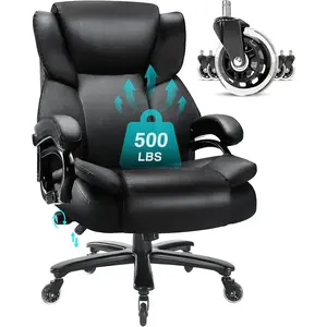 500lbs Big and Tall Office Chair, Heavy Duty Office Chair for Heavy People, High Back Executive Desk Chair with Adjustable Lumbar Support,Quiet Rubber Wheel,Pocket Spring Cushion