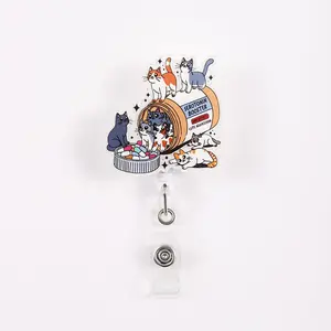 Cute Cat Design Retractable Badge Holder, 1 Count ID Card Holder for Students, Office Workers, Nurses and Teachers, Badge Reels Retractable