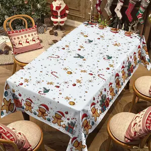 Rectangular Christmas Tablecloth, Gingerbread Man & Ball Design, New Year Party Decorations, Best Christmas Gift, Holiday Tableware