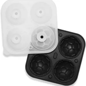 Silicone Football Ice Cube Mold Set, Easy Release Ice Tray, Chocolate Mould with Transparent Funnel Lid, Makes 4 Large Ice Cubes