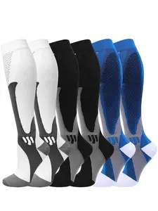 Compression Socks (3 pairs) , for Woman & Man Unisex ，15-25mmHg Knee high Plus Size Wide Calves for Flying Running，riding