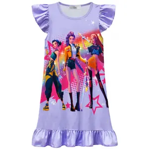 Kids Cartoon Pattern Sleep Dress Flame Resistant Sleeveless Nightgown for Girls 1-8 Crew Neck Comfortable Medium Stretch All Season