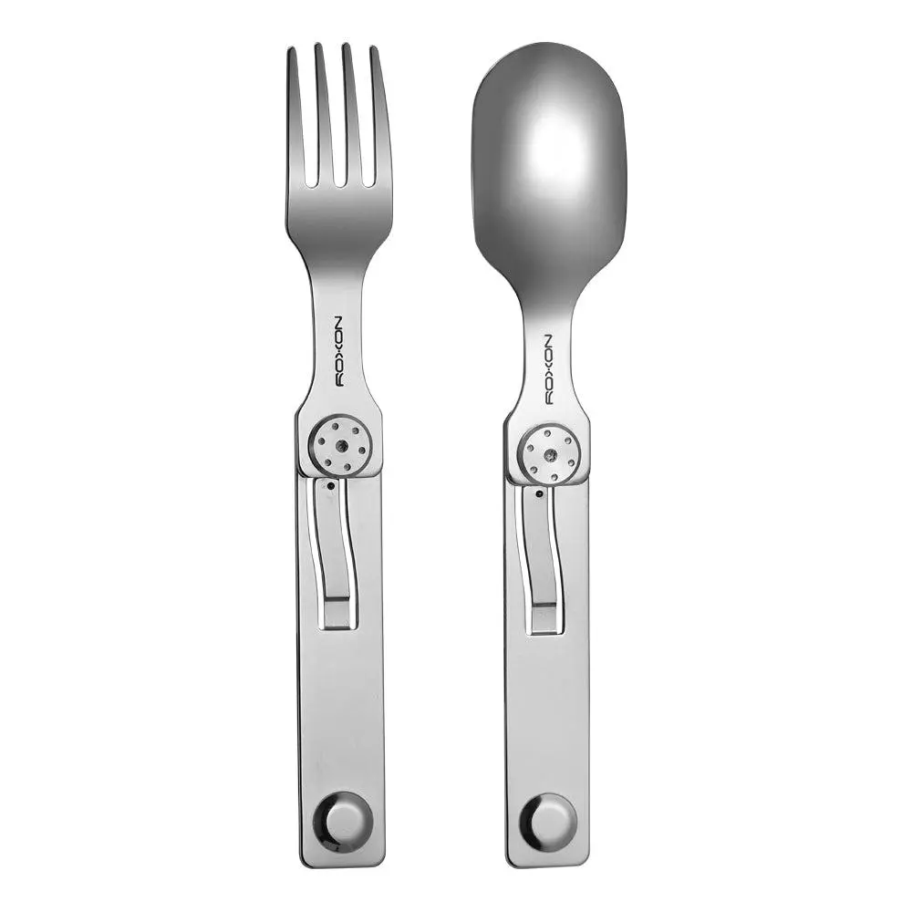 Roxon C2 2-in-1 Detachable Folding Fork & Spoon Camping Utensils - Portable Outdoor Hiking EDC Practical Cutlery