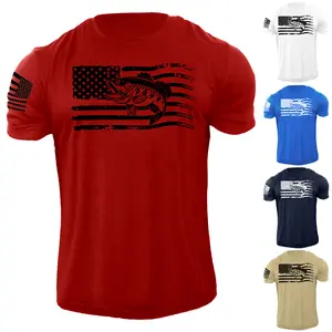 Men's USA Fish Flag T Shirt American Patriotic 100% Cotton Menswear Soft