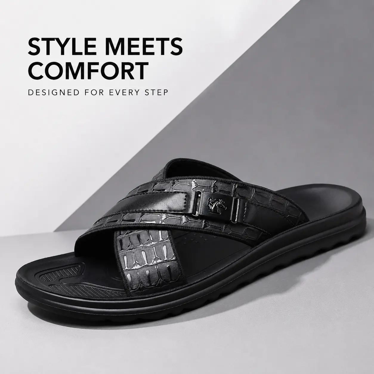 Men's Open-Toe Rubber Walking Sandals - Slip-On, Arch Support, Breathable, Cushioned Sole for Summer Beach Use