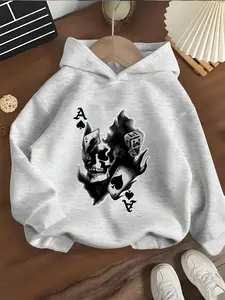 Girls' Hooded Sweatshirt 'dark Poker Skull,' Unique Skeleton Design, Fashion, Soft Fabric, Casual Style, Spring & Fall