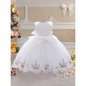Little Girl's Wedding Spring First Birthday Princess Dress, Tulle Embroidered Princess Gown, Fresh Outdoor Style Girls' Banquet Performance Party Dress