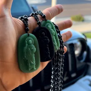 Handmade San Judas Rosary Necklace - Black and Green