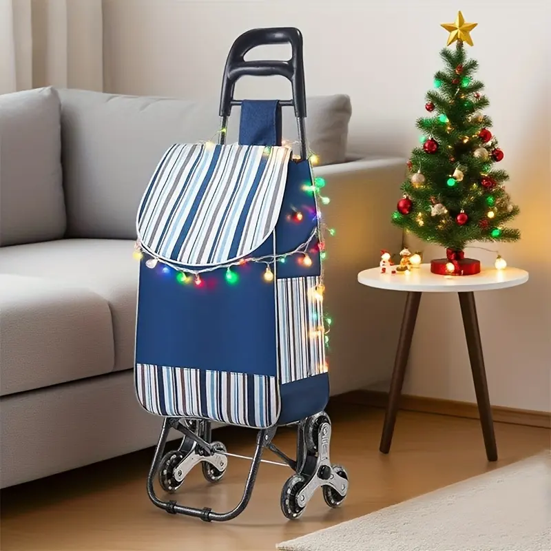 [Extra Large Shopping Cart] 1pc Extra Large Style Folding And Rolling Shopping Cart with Side Pocket Removable Bag, Climbing Wheels And Durable Plus Size Stainless Steel Crystal Wheel, Portable Grocery Trolley for Effortless Manual Transport