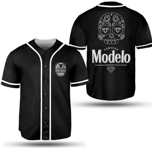 Trendy Black Modelo Cerveza Mexican Skull Spirit White Liners Mexican Iconic Beer Unisex Baseball Jersey, Skull Musicians Camiseta de béisbol blanca Modelo Especial Gold Liners Mexican Beer
