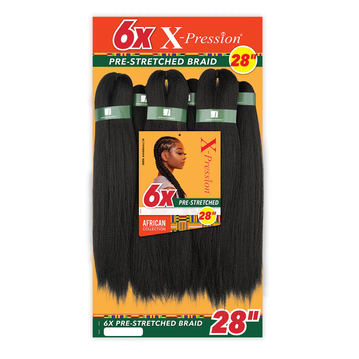 Sensationnel 6X X-Pression Pre-Stretched Synthetic Braiding Hair, African Collection for African Look, 28 in Straight Braids