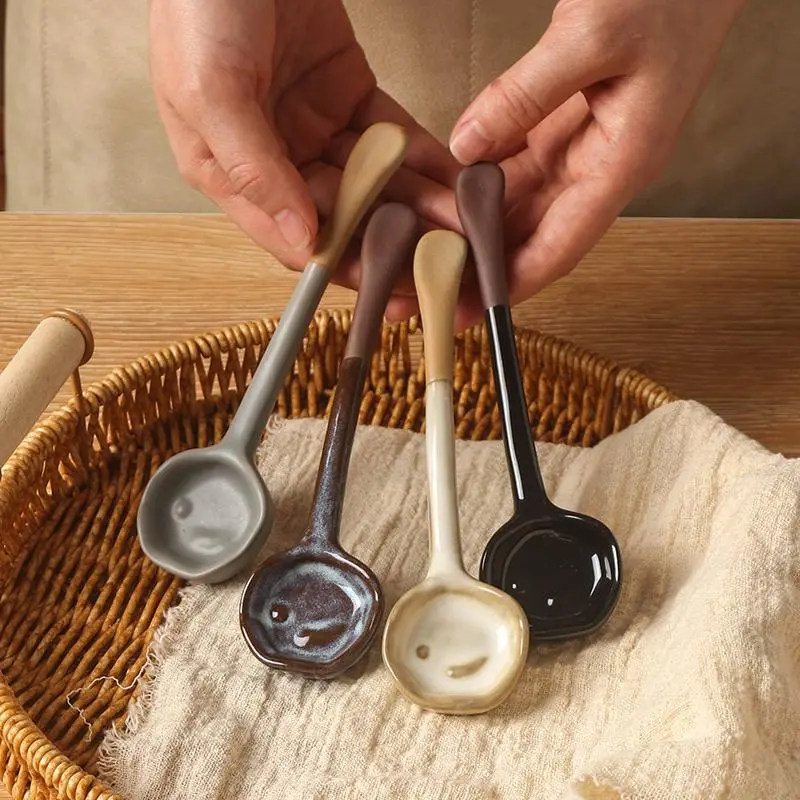 Ceramic Modern Spoon, 4 Counts Spoons Set Coffee Soup Dessert Tea Ice Cream Spoon, Kitchen Utensils for Home Use, Tea Scoop, Teaspoon, Ceramic Dish Cutlery