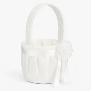 Elegant White Sequin Flower Girl Basket for Weddings