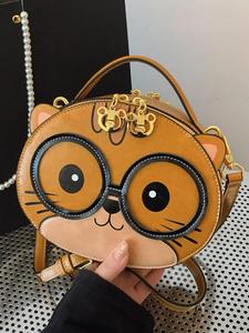 women's cute cartoon cat design crossbody bag, fashionable pu leather shoulder bag for daily used, casual trendy versatile high-quality daily commuting bag