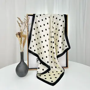 100% Silk Scarf - Polka Dot Design with Black and White Patterns, Ideal for Layering, Versatile for Various Occasions hair