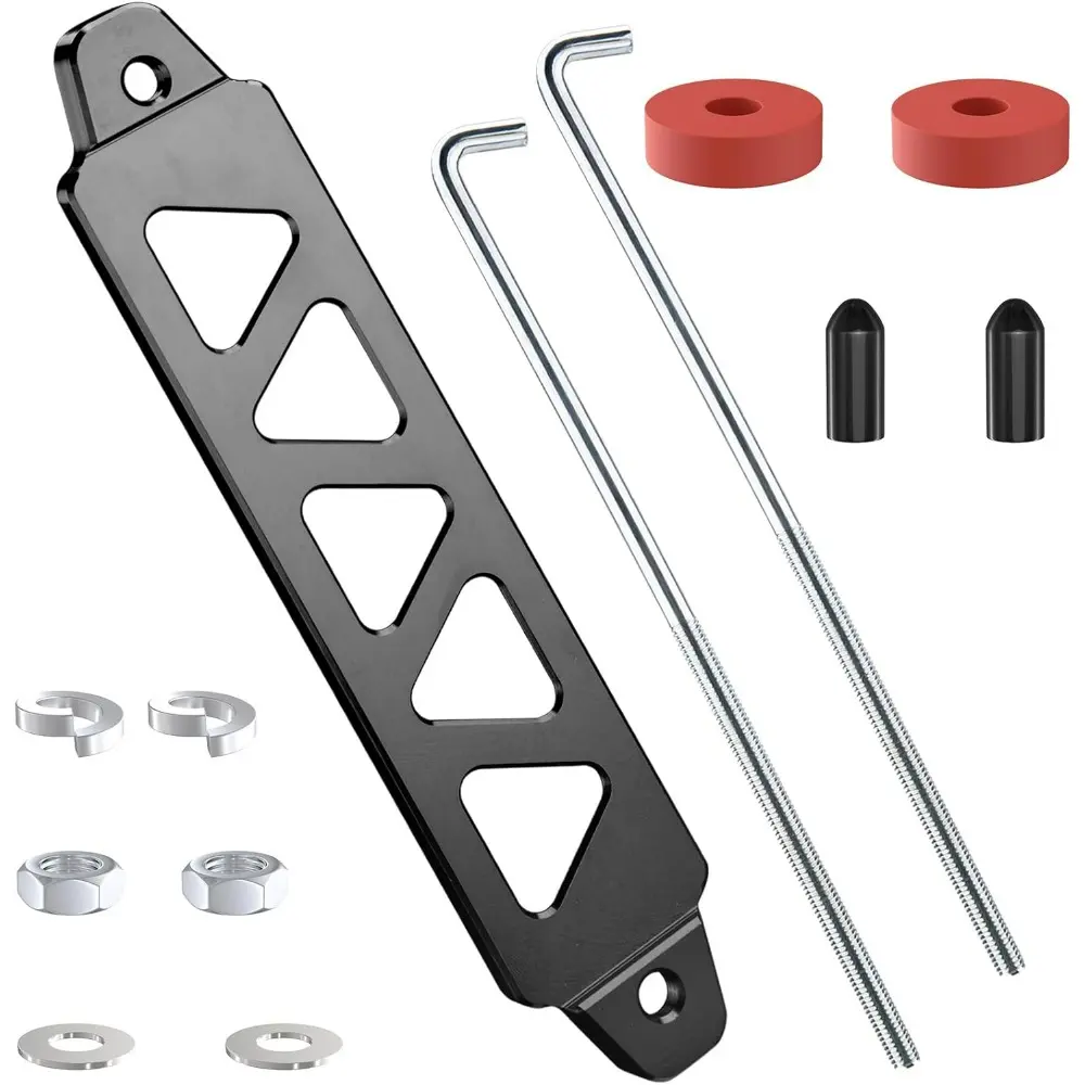 Battery Hold Down Kit, Aluminum Alloy Battery Tie Down Mount Bracket, Battery Hold Down Bracket with J Bolts, Universal 8.5" Triangular Five-Hole Battery Holder Kit For Car,SUV,RV